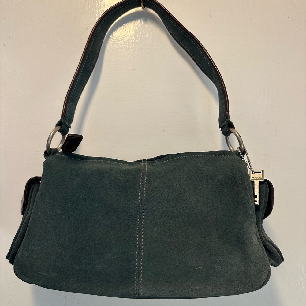 Fossil Dark Green Suede Shoulder Bag vintage
